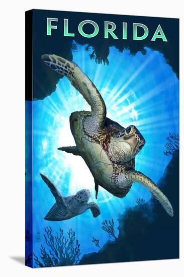 Florida - Sea Turtle Diving-Lantern Press-Stretched Canvas