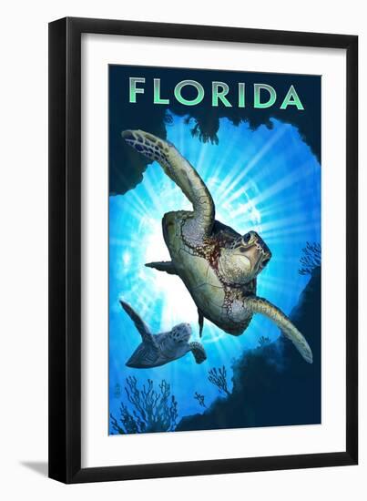 Florida - Sea Turtle Diving-Lantern Press-Framed Art Print