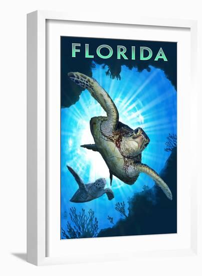 Florida - Sea Turtle Diving-Lantern Press-Framed Art Print
