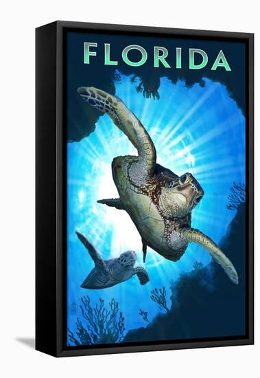 Florida - Sea Turtle Diving-Lantern Press-Framed Stretched Canvas