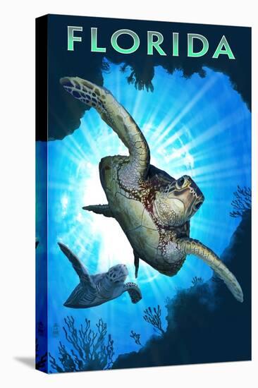 Florida - Sea Turtle Diving-Lantern Press-Stretched Canvas