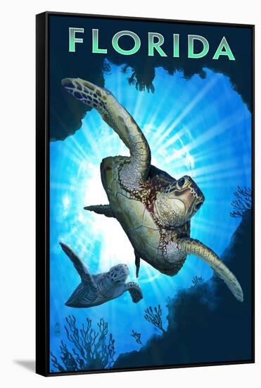 Florida - Sea Turtle Diving-Lantern Press-Framed Stretched Canvas