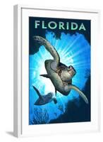 Florida - Sea Turtle Diving-Lantern Press-Framed Art Print