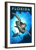 Florida - Sea Turtle Diving-Lantern Press-Framed Art Print