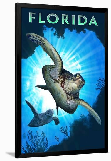 Florida - Sea Turtle Diving-Lantern Press-Framed Art Print