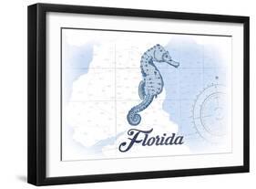 Florida - Seahorse - Blue - Coastal Icon-Lantern Press-Framed Art Print