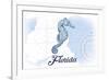 Florida - Seahorse - Blue - Coastal Icon-Lantern Press-Framed Art Print