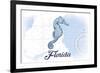 Florida - Seahorse - Blue - Coastal Icon-Lantern Press-Framed Art Print