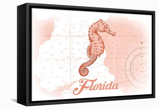 Florida - Seahorse - Coral - Coastal Icon-Lantern Press-Framed Stretched Canvas