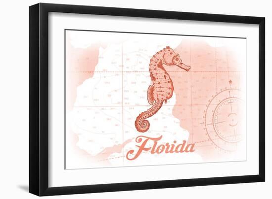 Florida - Seahorse - Coral - Coastal Icon-Lantern Press-Framed Art Print