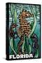 Florida - Seahorse - Scratchboard-Lantern Press-Stretched Canvas