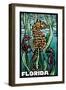 Florida - Seahorse - Scratchboard-Lantern Press-Framed Art Print