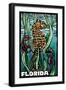 Florida - Seahorse - Scratchboard-Lantern Press-Framed Art Print