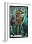 Florida - Seahorse - Scratchboard-Lantern Press-Framed Art Print