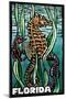 Florida - Seahorse - Scratchboard-Lantern Press-Mounted Art Print