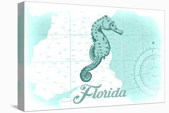 Florida - Seahorse - Teal - Coastal Icon-Lantern Press-Stretched Canvas