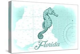 Florida - Seahorse - Teal - Coastal Icon-Lantern Press-Stretched Canvas