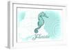 Florida - Seahorse - Teal - Coastal Icon-Lantern Press-Framed Art Print