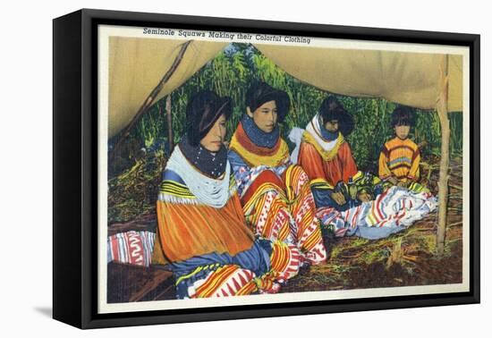 Florida - Seminole Ladies Making Colorful Clothing-Lantern Press-Framed Stretched Canvas