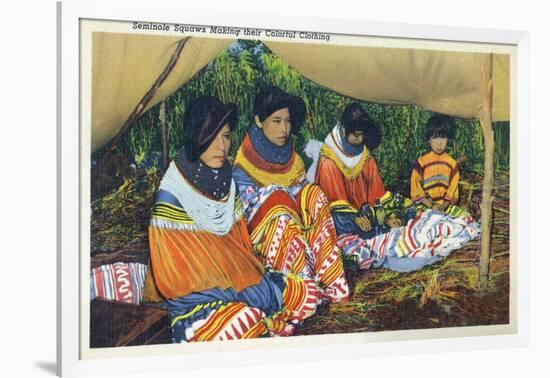 Florida - Seminole Ladies Making Colorful Clothing-Lantern Press-Framed Art Print