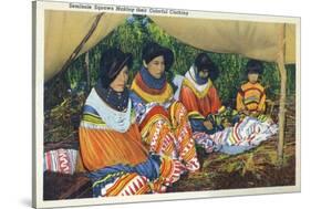Florida - Seminole Ladies Making Colorful Clothing-Lantern Press-Stretched Canvas