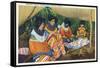 Florida - Seminole Ladies Making Colorful Clothing-Lantern Press-Framed Stretched Canvas