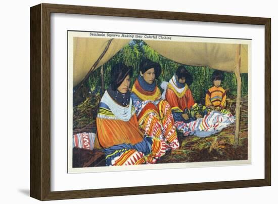 Florida - Seminole Ladies Making Colorful Clothing-Lantern Press-Framed Art Print