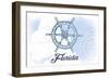 Florida - Ship Wheel - Blue - Coastal Icon-Lantern Press-Framed Art Print