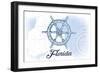 Florida - Ship Wheel - Blue - Coastal Icon-Lantern Press-Framed Art Print