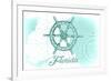 Florida - Ship Wheel - Teal - Coastal Icon-Lantern Press-Framed Premium Giclee Print