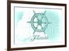 Florida - Ship Wheel - Teal - Coastal Icon-Lantern Press-Framed Premium Giclee Print