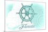 Florida - Ship Wheel - Teal - Coastal Icon-Lantern Press-Mounted Premium Giclee Print