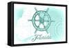 Florida - Ship Wheel - Teal - Coastal Icon-Lantern Press-Framed Stretched Canvas