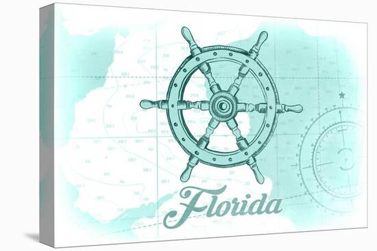 Florida - Ship Wheel - Teal - Coastal Icon-Lantern Press-Stretched Canvas