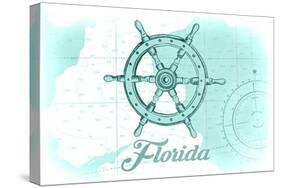 Florida - Ship Wheel - Teal - Coastal Icon-Lantern Press-Stretched Canvas