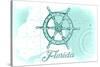 Florida - Ship Wheel - Teal - Coastal Icon-Lantern Press-Stretched Canvas