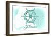 Florida - Ship Wheel - Teal - Coastal Icon-Lantern Press-Framed Art Print