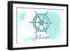 Florida - Ship Wheel - Teal - Coastal Icon-Lantern Press-Framed Art Print