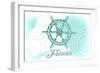 Florida - Ship Wheel - Teal - Coastal Icon-Lantern Press-Framed Art Print