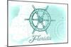 Florida - Ship Wheel - Teal - Coastal Icon-Lantern Press-Mounted Art Print