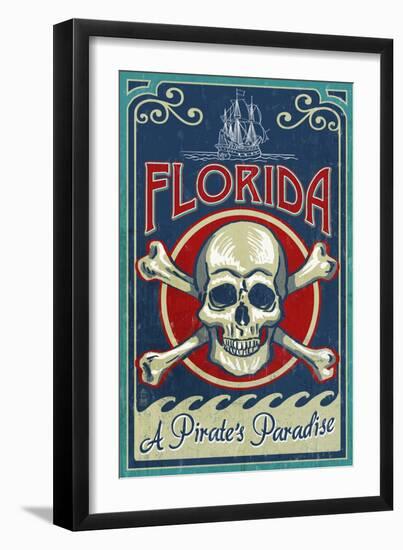 Florida - Skull and Crossbones-Lantern Press-Framed Art Print