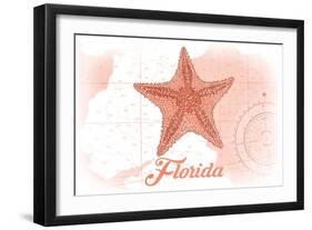 Florida - Starfish - Coral - Coastal Icon-Lantern Press-Framed Art Print