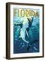 Florida - Stylized Shark-Lantern Press-Framed Art Print