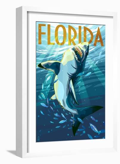 Florida - Stylized Shark-Lantern Press-Framed Art Print