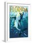 Florida - Stylized Shark-Lantern Press-Framed Art Print