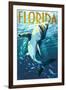 Florida - Stylized Shark-Lantern Press-Framed Art Print