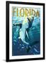 Florida - Stylized Shark-Lantern Press-Framed Art Print