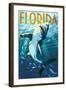 Florida - Stylized Shark-Lantern Press-Framed Art Print