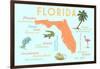 Florida - Typography and Icons-Lantern Press-Framed Art Print