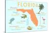 Florida - Typography and Icons-Lantern Press-Stretched Canvas